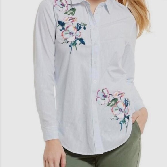 Joules Laurel Embroidery Stripe Button Up Shirt [size 12] - Picture 1 of 7
